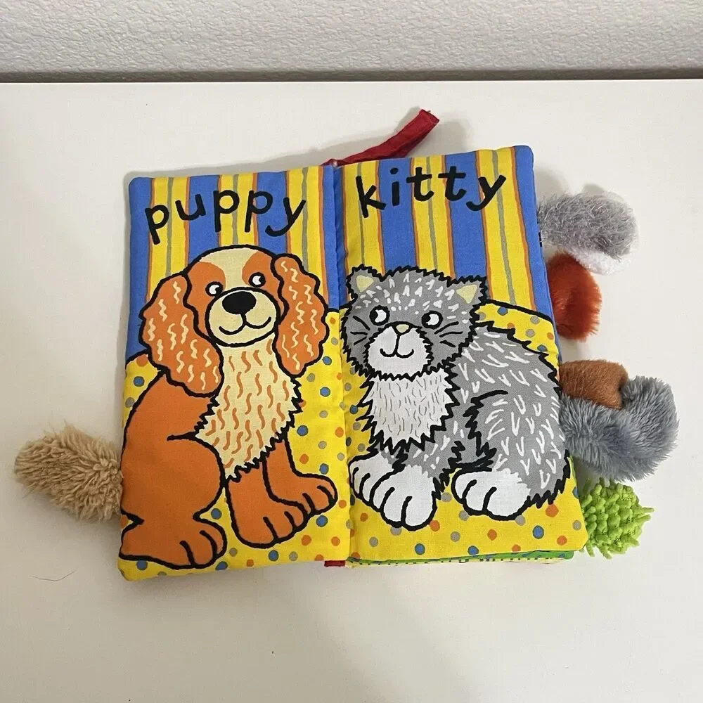 Jellycat Fluffy Tails Fabric Soft Book Crinkle Baby Book Anne Wilkinson 8.5